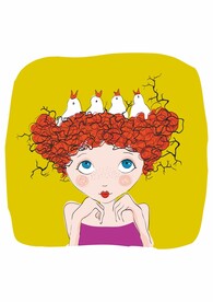 小女孩 长头发 鸟巢 小鸟