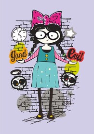 小女生 骷髅头 墙壁涂鸦 蝴蝶