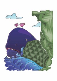 悬崖边 大海 鲸鱼 小鸟