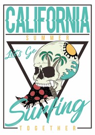 骷髅头吃披萨 椰树 太阳