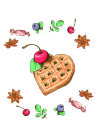 下午茶 糖果 樱桃华夫饼