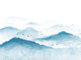 远山飞鸟山水画背景