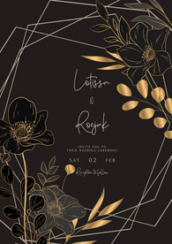 优雅简约婚礼邀请卡与豪华金色花