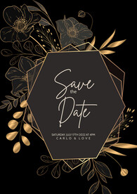 简约婚礼邀请卡与豪华金色花卉