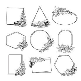 玫瑰花手绘线描花框九组图