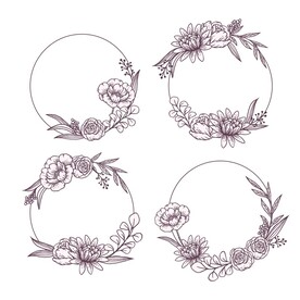 线描花卉圆花框