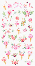 粉色花卉冰淇淋png