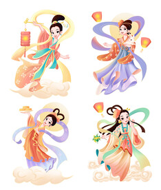 嫦娥奔月中秋节插画素材