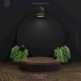黑色龟背竹木台场景效果图