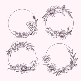 线描花卉植物边框