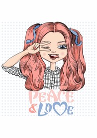 粉红色发色 剪刀手 可爱女孩