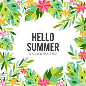 热带花卉和棕榈树夏天背景