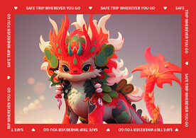 红色卡通龙地垫