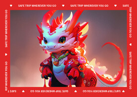 红色卡通龙地垫图案