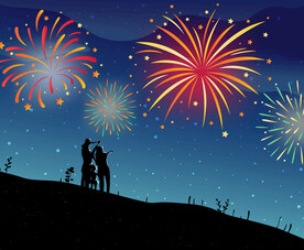 庆祝新年时观看烟花