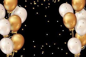 五彩纸屑和豪华金气球生日庆典边