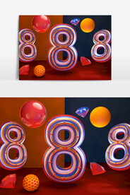 8周年建模海报C4D立体数字