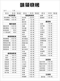 烧烤菜单