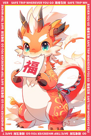 橙色卡通龙地垫图案
