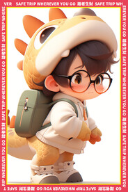 背书包的卡通龙地垫图案