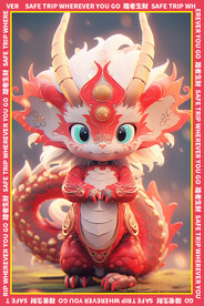 红色可爱卡通龙地垫图案