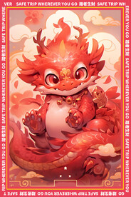 红色大气的龙地垫图案