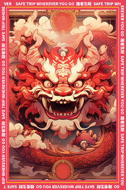 红色龙年地垫图案