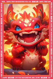 红色简约卡通龙地垫图案
