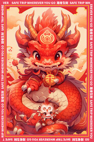 红色龙地垫图案