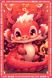 红色卡通龙地垫图案