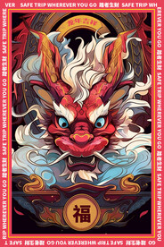 龙年新年红色地垫图案