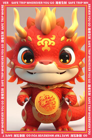 红色卡通龙地垫图案