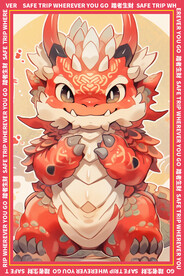 红色卡通龙地垫图案