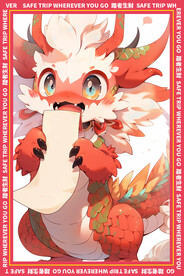 红色卡通龙地垫图案