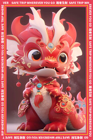 红色卡通龙地垫图案