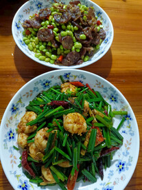 腊肠豆子 韭菜虾仁