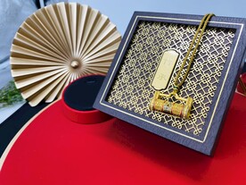 黄金足金烧蓝平安锁纯金项链