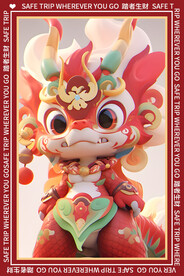 红色卡通龙地垫图案