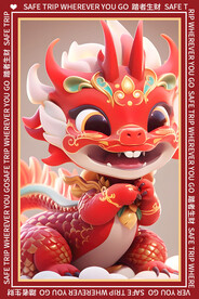 红色卡通龙地垫图案