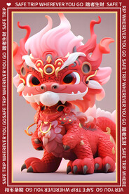 红色立体卡通龙地垫图案