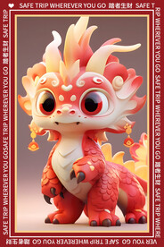 红色卡通龙地垫图案