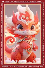 红色卡通龙地垫图案