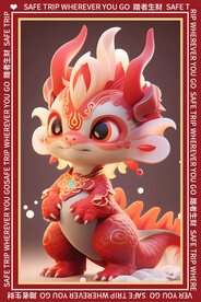 红色卡通龙地垫图案