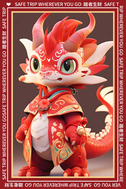 简约红色卡通龙地垫图案