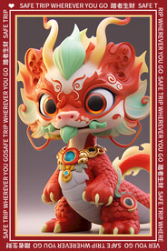 红色卡通龙地垫图案