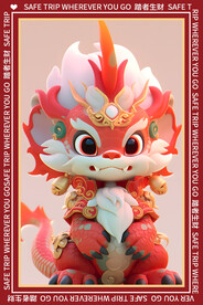 红色喜庆卡通龙地垫图案