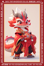 红色卡通龙地垫