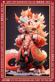 红色卡通龙地垫图案