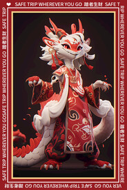 红色卡通龙地垫图案