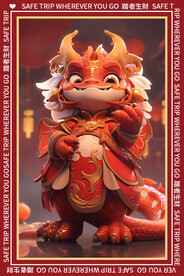 红色喜庆卡通龙地垫图案